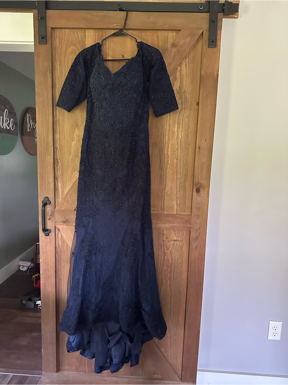 Navy Beaded Maxi Evening Dress - Women's Formal Gown